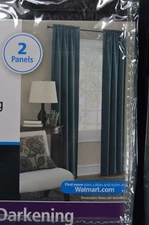 MAINSTAYS Room Darkening 84" Teal Woven Curtain,2 Panels,Pair,Rod Pocket,30" W