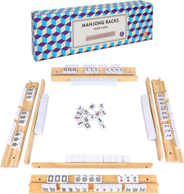Upgraded Mahjong Racks with Pushers, Set of 4 Trays for American Wood Color