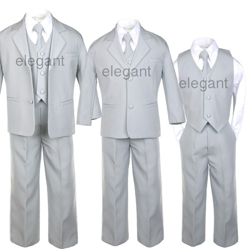 6 PIEZAS Corbata Satinada + Bebé Niño Pequeño Formal Boda Fiesta Esmoquin Gris Niño Traje S-20 - Imagen 3 de 22