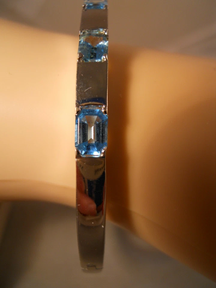 BRAZALETE RIINE ORO BLANCO 14K CORTE ESMERALDA TOPACIO AZUL 6 1/2" 14,26 GRAMOS Foto 2 de 4