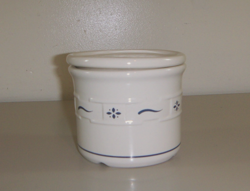 LONGABERGER POTTERY WOVEN TRADITIONS HERITAGE BLUE ONE PINT SALT CROCK W/ LID