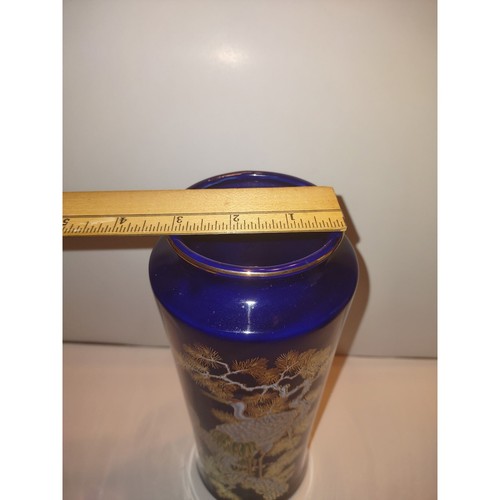 Vintage Japanese Crane Vase Porcelain 11" Cobalt Blue Gold Gilt Floral Asian - Picture 4 of 10