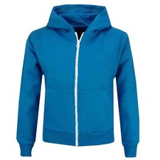Kids Girls Unisex Plain Fleece Turquoise Hoodie Zip Up Style Zipper 2-13 Years