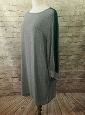 PHILOSOPHY REPUBLIC Shift Dress Size S Black Plaid Green Navy Stripe Preppy