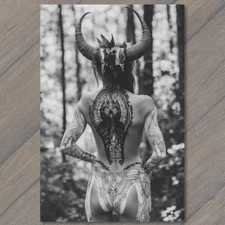 Art Print  Woman Body Paint Horns Tribal Gothic Fantasy Nature Mystical Forest A