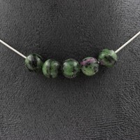 Steine Und MinéRaux. Halskette 5 Perlen Epidot Australien 8 Mm. Kette Stahl