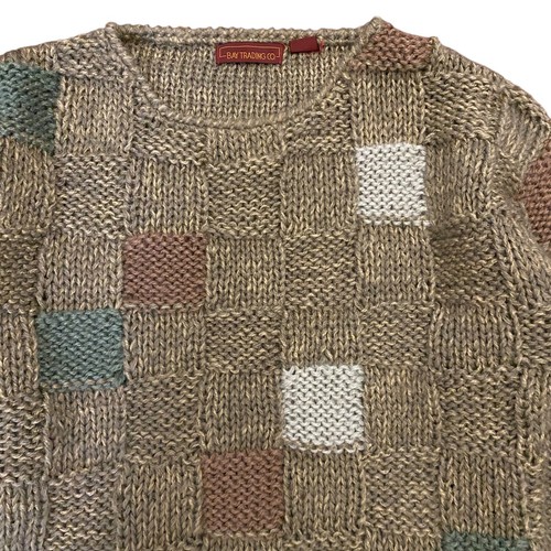 Bay Trading Co Vintage Checkerboard Knit Sweater Chunky Acryl Large Pullover - Bild 2 von 10