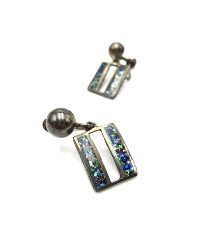 VTG Pair of Sterling Silver Mexico 925 Confetti Inlay 1.25" Screwback Earrings - Picture 6 of 8
