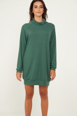 Womens Oversized Jumper Dress Green Roll Neck Casual Winter Party UK 10 12 14