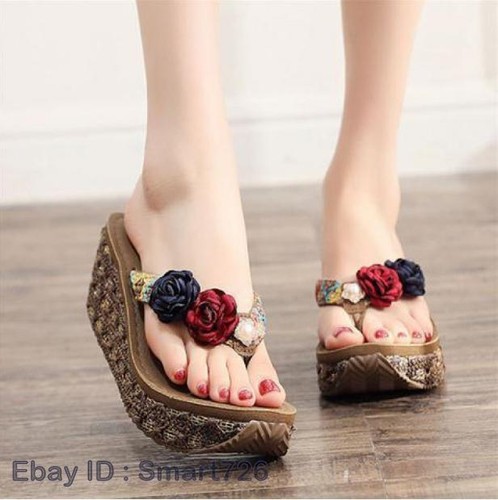 Chanclas para mujer verano playa flores zapatos tacón alto de vacaciones - Imagen 12 de 23