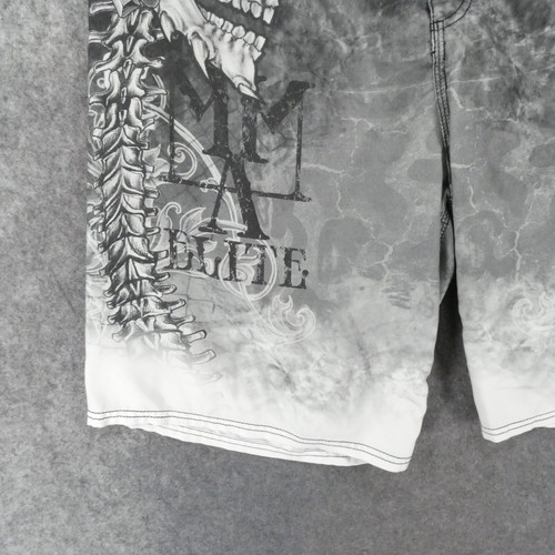MMA Elite Board Shorts Swim Trunks Mens XL Gray White Skull Horn Grunge - Picture 3 of 17