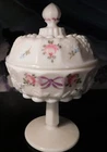 Vintage Westmoreland Milk Glass Hand Painted Roses & Bows Covered Candy Dish