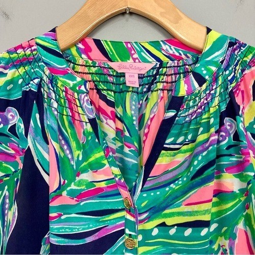 Lilly Pulitzer Elsa Silk Blouse Women’s Size XXS Colorful Multicolor Summer Boho - Picture 2 of 8
