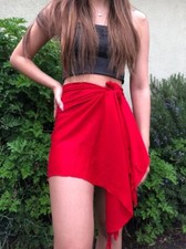 Hawaiian Sarong Short Solid Red Pareo Beach Pool Cruise Cover-Up Wrap Skirt