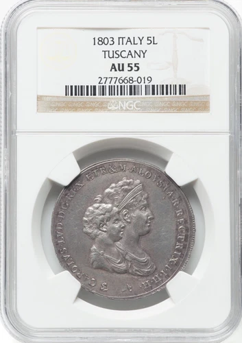 ITALIAN STATES - TUSCANY 1803 1/2 FRANCESCONE SILVER COIN, NGC CERTIFIED AU55