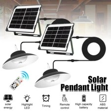 2x Solar Powered Pendant Lights Outdoor Indoor Dusk to Dawn Barn Yard Shed Lamps