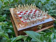 Vip Chess Set w Metal Chess Pieces - Inlaid Chess Set - Pearl Chessboard Gift