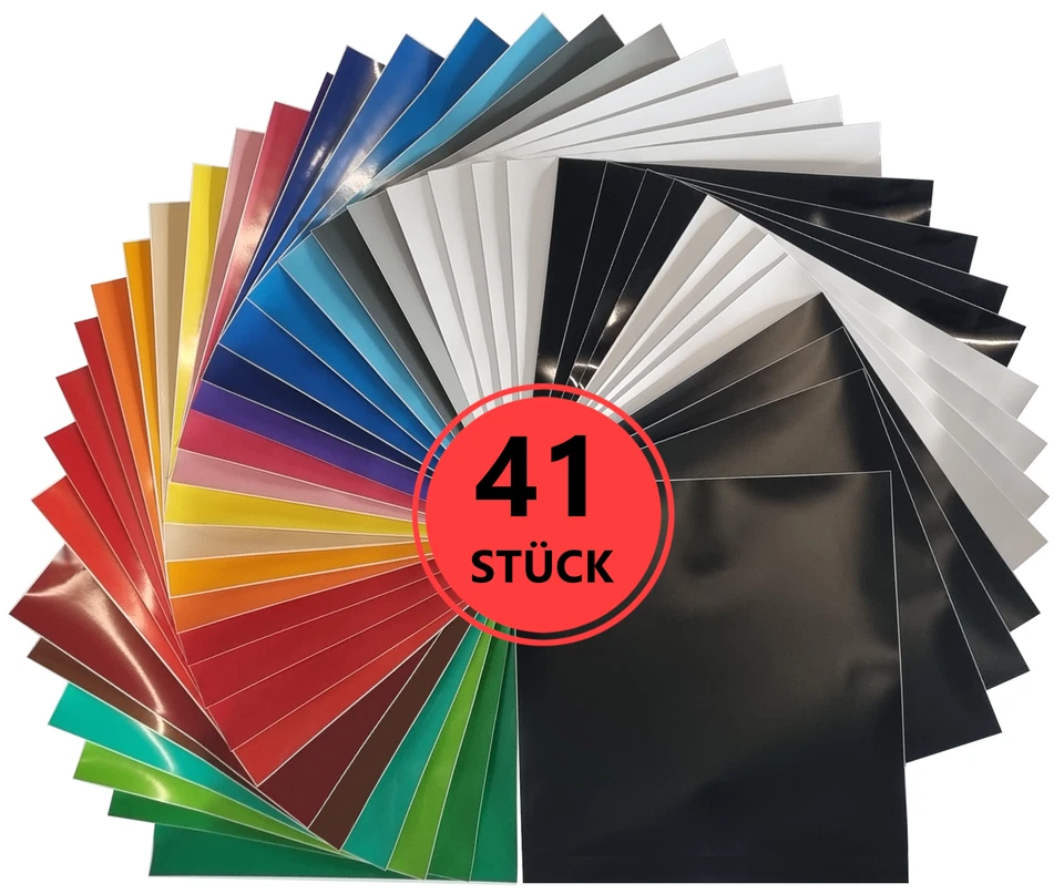 NEOXXIM 41x Plotterfolie Set Vinylfolie selbstklebend 30,5x30,5cm Klebefolie matt glanz