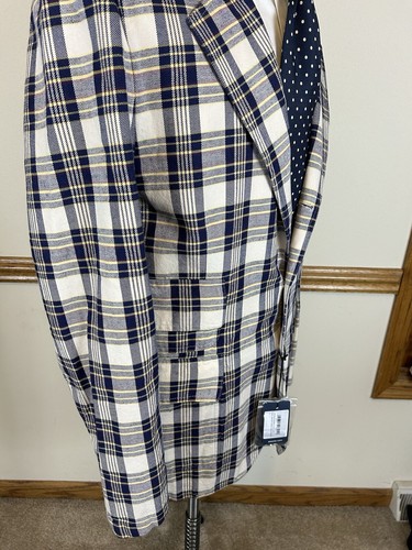 NWT $1,065 DRAKES NAVY MADRAS CHECK GAMES BLAZER UNLINED UNSTRUCTURED SIZE 40 - Picture 5 of 14