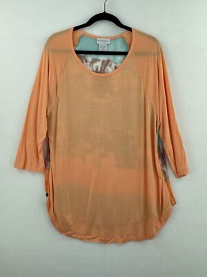 Soft Surroundings Large Tunic Blouse Top Peach Water Color 3/4 Sleeve B50-10