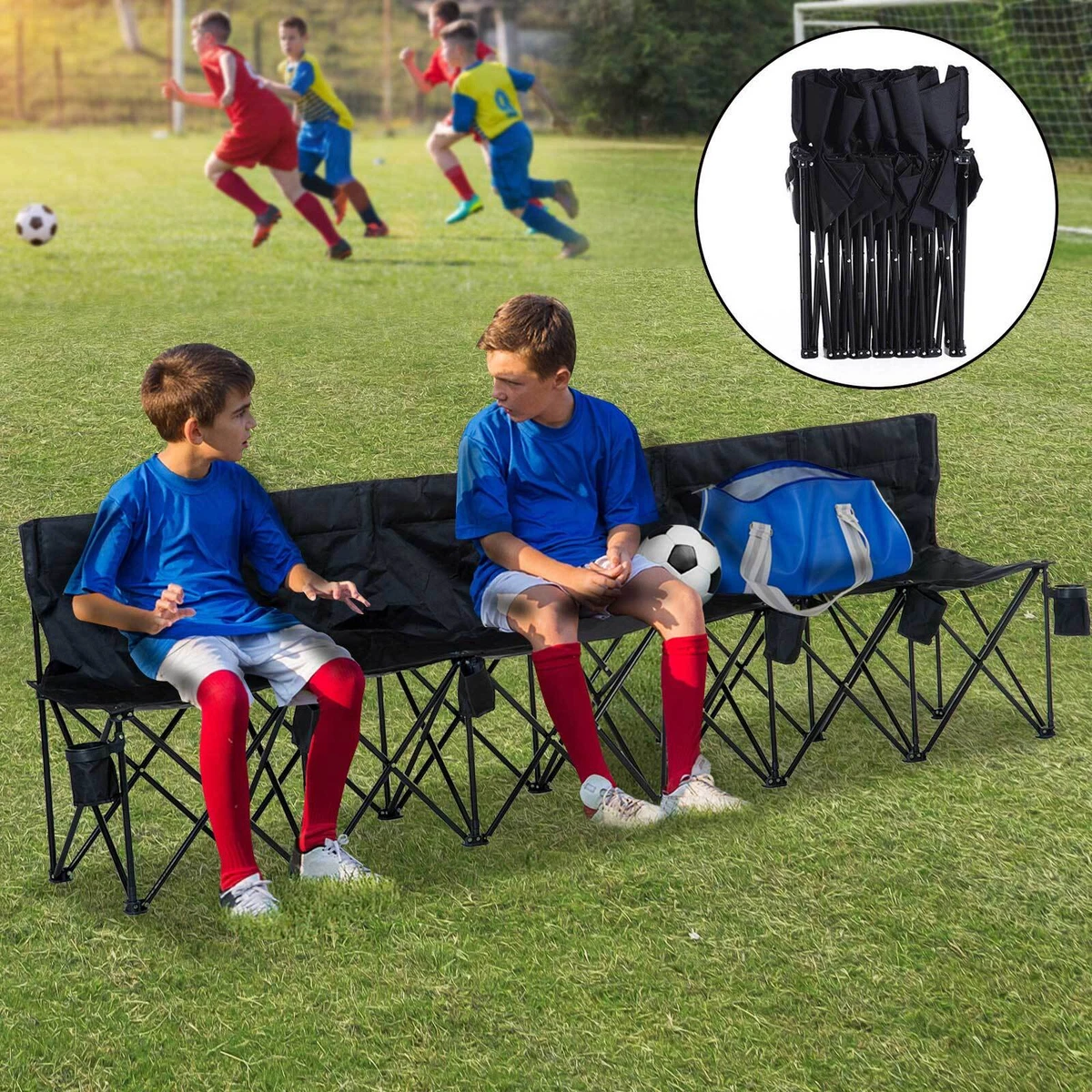 Outsunny 6 Seat Folding Bench Multi Deck Chair Cup Holder Camping