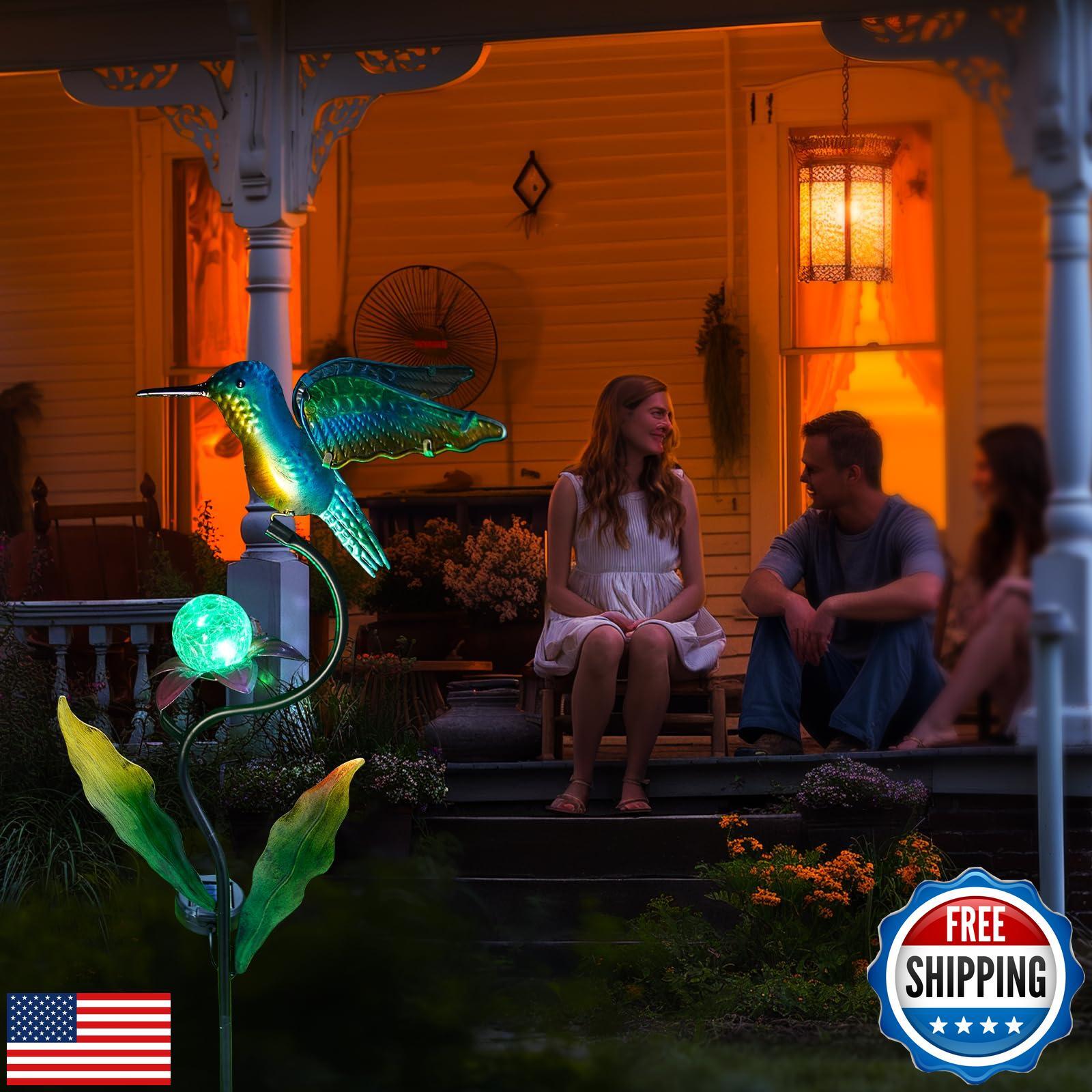 HONGLAND Outdoor Solar Lights for Garden Decor - 46 Inch Hummingbird Solar Li