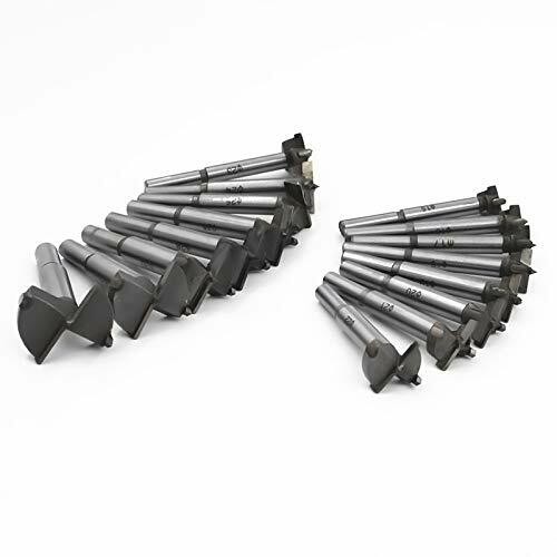 Meichoon Forstner Drill Bit Set 15-35mm 16 Pcs, Carbide Forstner Bits High Speed Steel Wood Tool Punching Bit Wood Slabs Flat Wing Drilling Hole Hinge