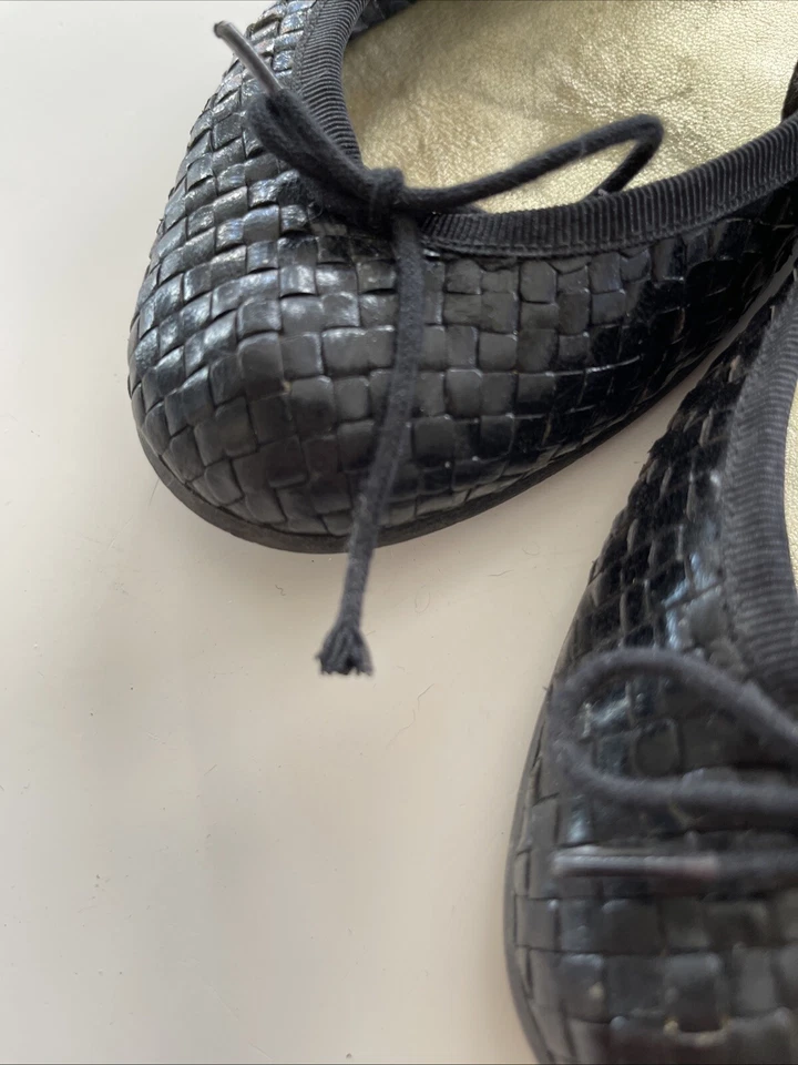 Zapatos planos de ballet London Sole 38 1/2 tejidos negros de cuero Henrietta Foto 3 de 4