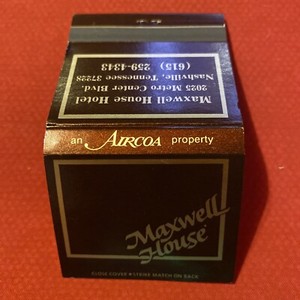 Vintage Maxwell House Hotel Nashville Tennessee Tallulah Praline Matchbook New
