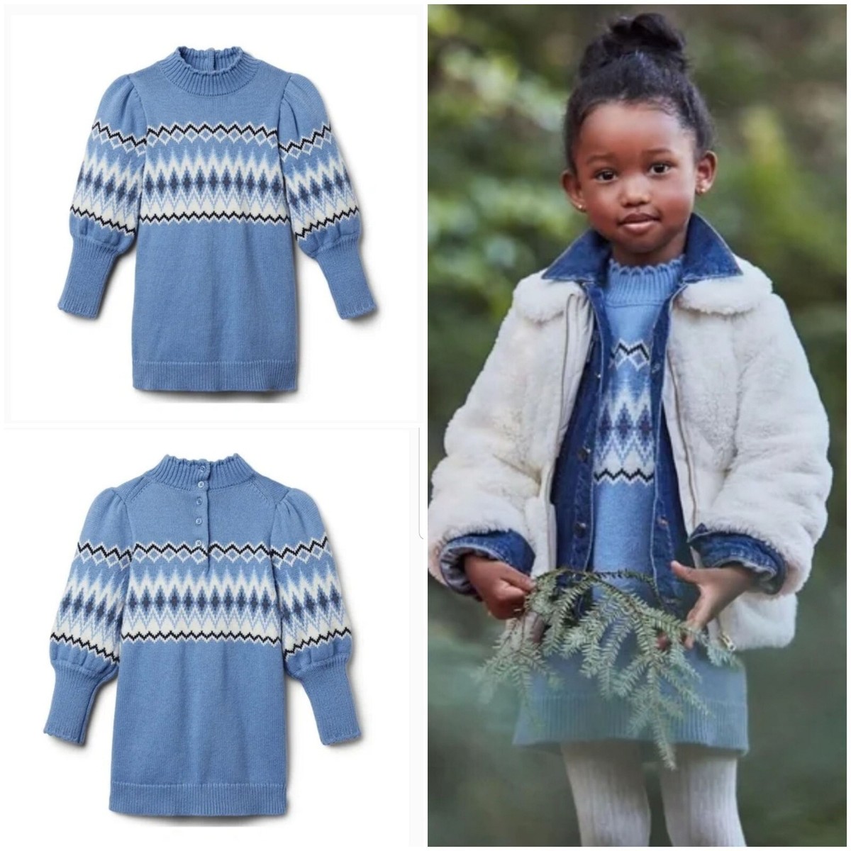Janie and Jack - Fair Isle Puff Sleeve Sweater Dress - Country BlueSize 6 |  eBay