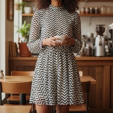 Forever 21 Exclusive Chevron Pattern Sheer Lined Long-sleeve Mini Dress Small