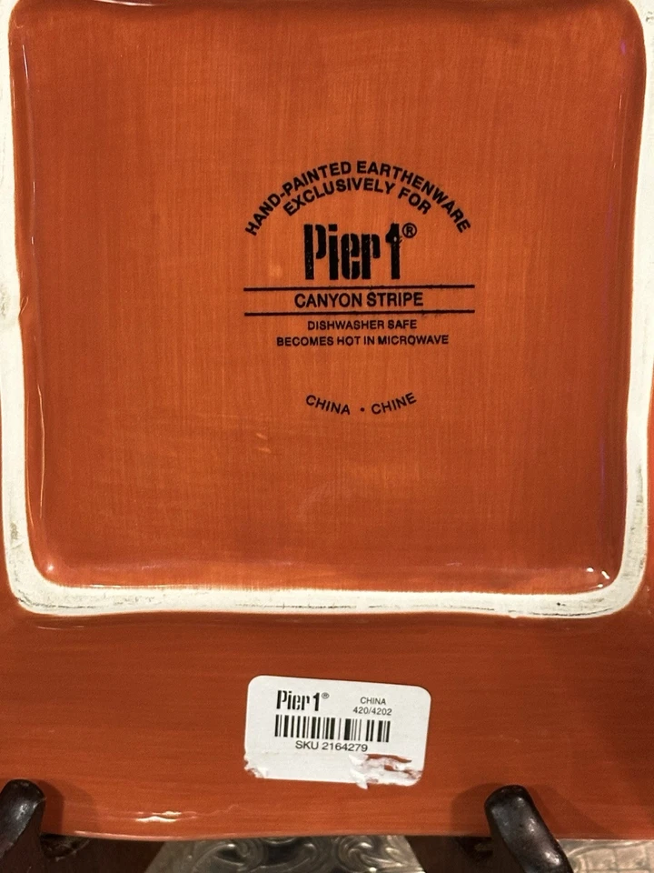 (2) Pier 1 Imports-8.75” Sq Salad/Luncheon Plates-CANYON STRIPE-NEW-Hand Painted - Image 4 of 4