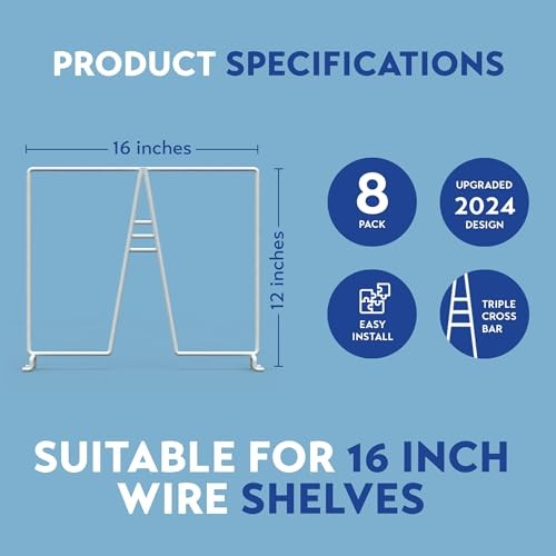 Tall White Wire Shelf Dividers for Closet 8-Pack 16 inch Wire Shelves - Picture 4 of 7