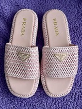 Prada Crochet Raffia Platform Slides Pink 41