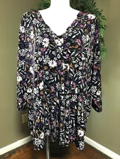 Lane Bryant Top Swing Pleat Front Floral Stretch V Neck 3/4 Sleeve Plus 38/40