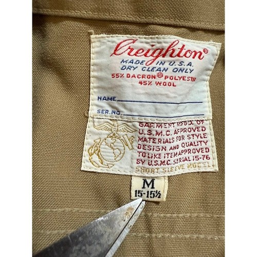 Vintage US Military Marines Shirt Uniform Short Sleeve Tan Rank Wool Blend 60s. - Picture 3 of 6
