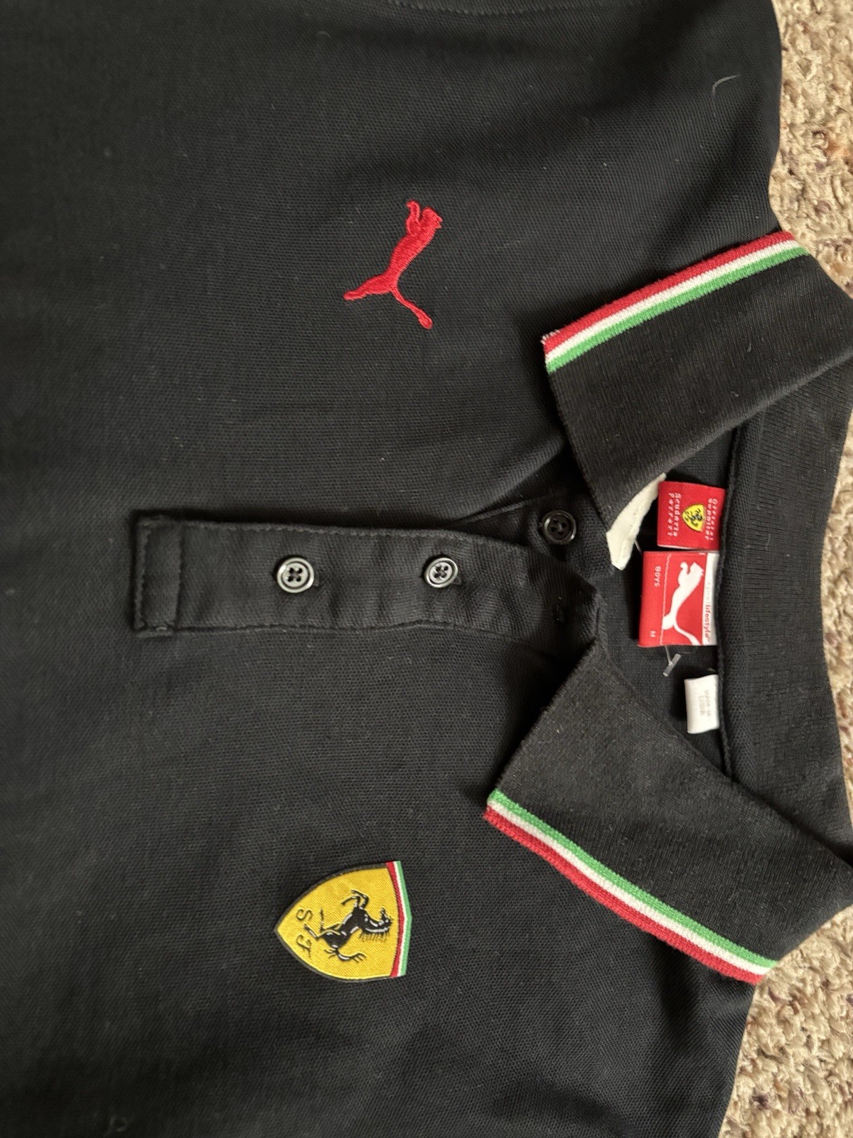 Boys NWT BLack Puma Ferrari Embroidered Polo Ferrari Merch Puma Brand Medium Med thumbnail 2