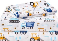 Kids Sheet Set Full Size, Boys Full Sheet Set with White Car Pattern Breathable