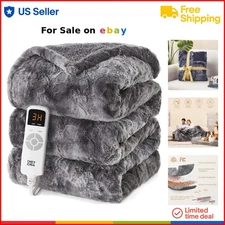 Electric Heated Throw Faux Fur Sherpa 50x60in Soft Warm Fast Heating