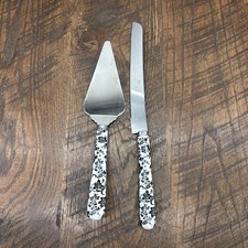Cake Knife and Server Set White Black Floral Wedding Anniversary Flourish