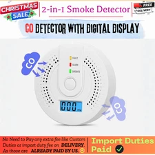 Combination Smoke and Carbon Monoxide Detector Alarm, Beeps Warning Digital Disp