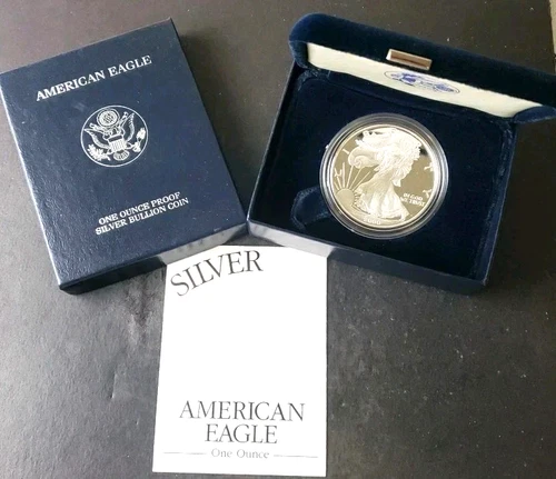 2000 P 1oz US American Silver Eagle $1 Dollar Proof Bullion In Case/Box W/COA.