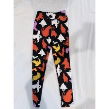 LuLaRoe Tween Halloween Leggings Black Orange Cats White Ghosts Bats Print