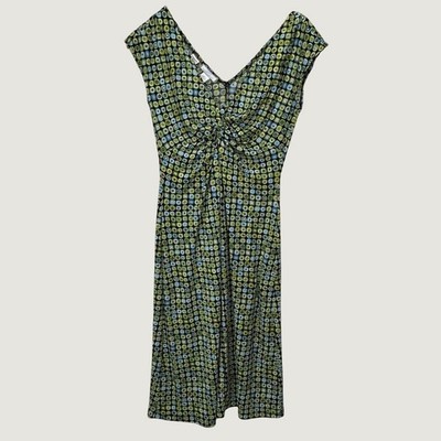 lady hathaway dress Size 4 Green Blue Geometric V-Neck Retro Mod Sleeveless Midi spring25