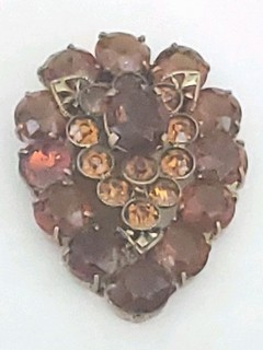 ANTIQUE DRESS CLIP Glass Rhinstones Cognac Honey Czechoslovakia Mark A7