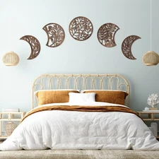 Jetec 5 Pcs Moon Phase Wall Art Decor Wall Pediments Hanging Wooden Moon Phase S