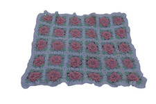 Handmade Crochet Pink White Green 3D Floral Granny Squares Afghan Baby Blanket