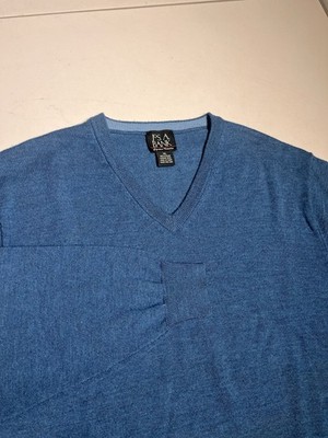 Jos A Bank Sweater Men's XL Blue V Neck Merino Knit Pullover Casual Work