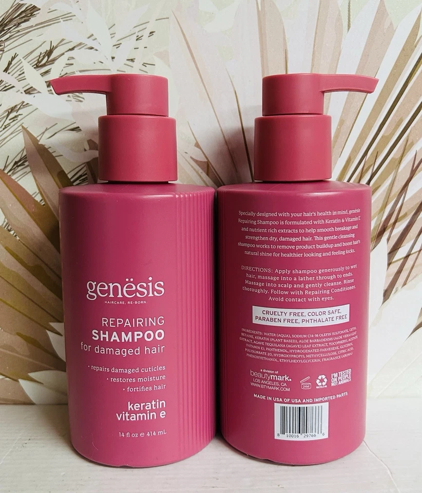 Paquete de 2 champú reparador Genesis Hair Care ~ con queratina y vitamina E 14 fl oz Foto 2 de 2