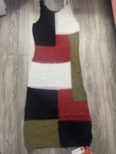  Colorblock Knit Bodycon Midi Dress Scoop Neck Sleeveless S